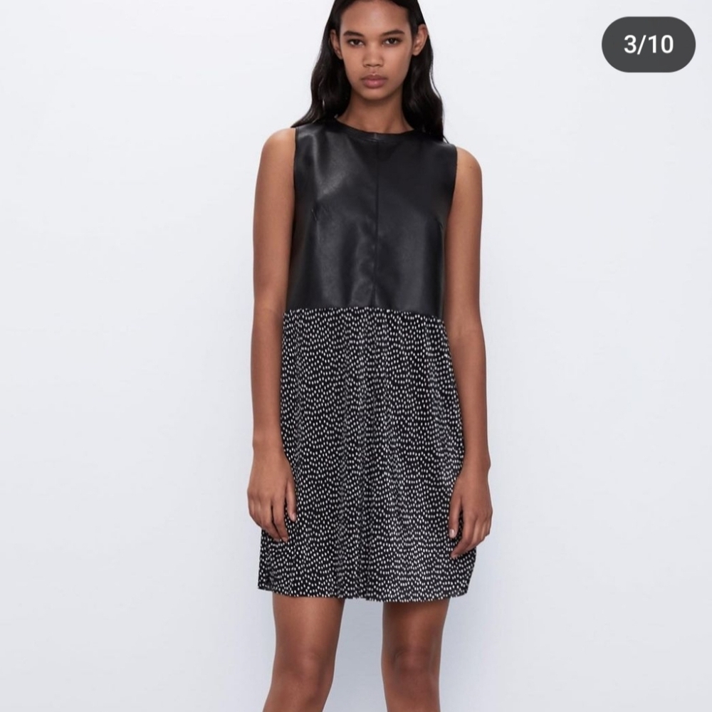 New Zara Faux Leather Pleated Dress